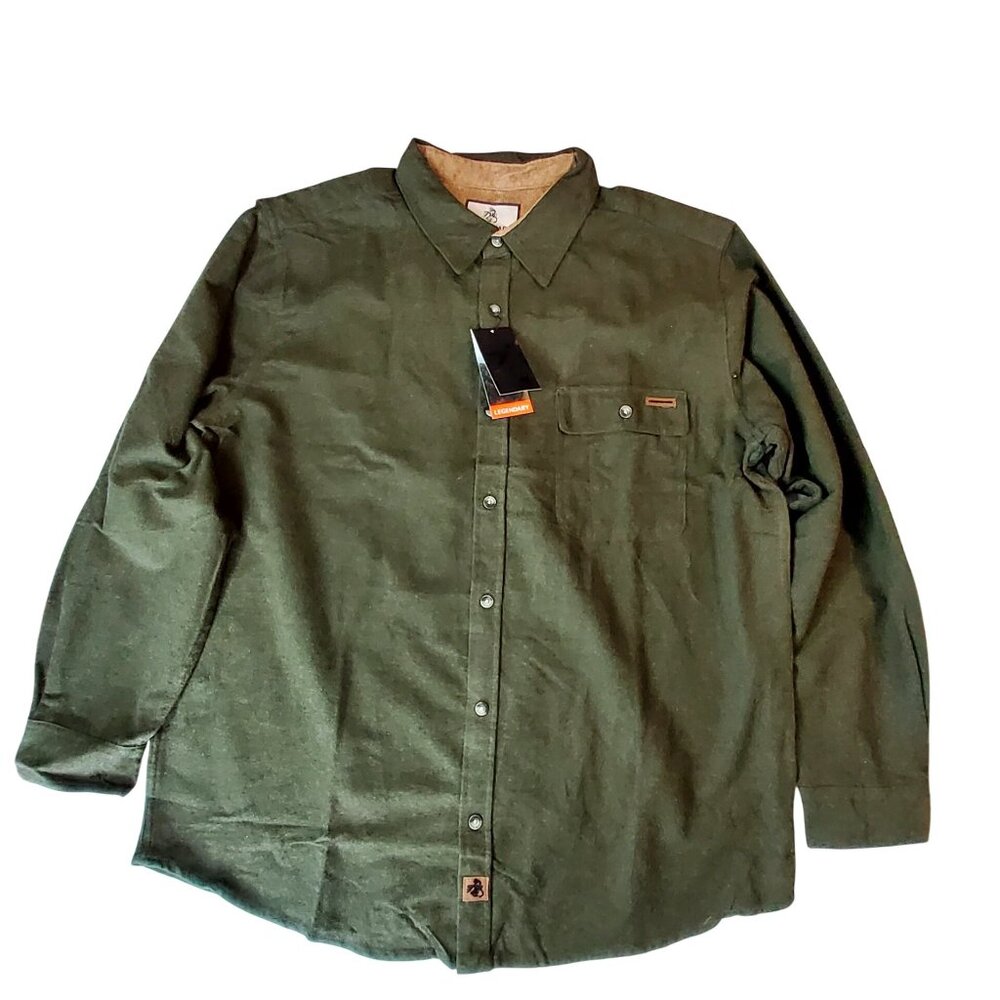 Legendary Whitetails Buck Camp Fleece Shirt Olive Green Soft Cotton  Size  XL